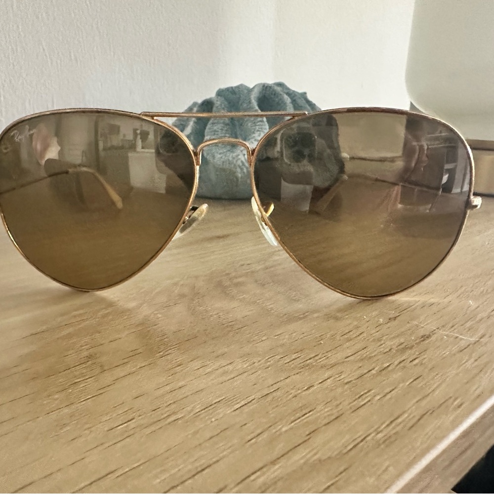 Ray-Ban Gold Frame Sunglasses with Brown Lenses - Oversized